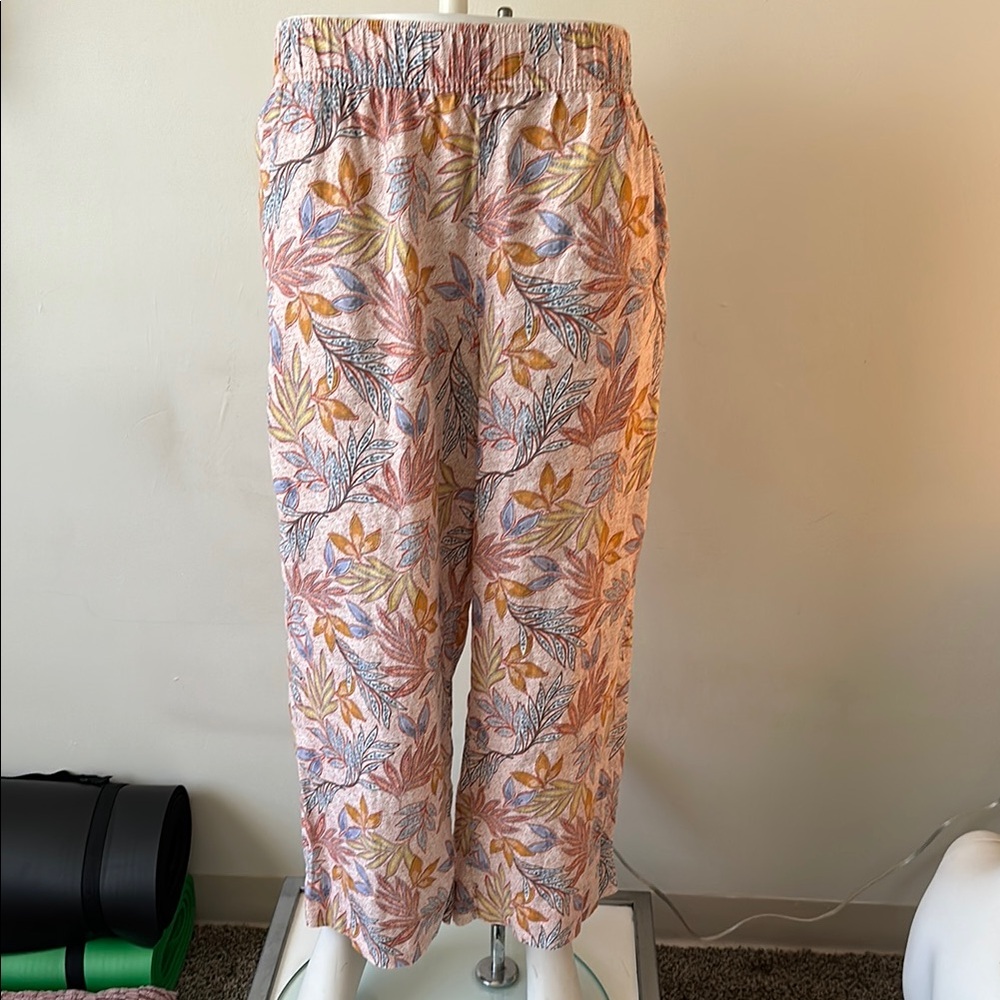 Nicole Miller Multicolor Leaf Print Linen Pants